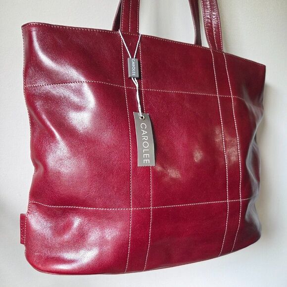 NWT CAROLEE DEEP RED LEATHER TOTE BAG SIZE LARGE - Picture 3 of 16